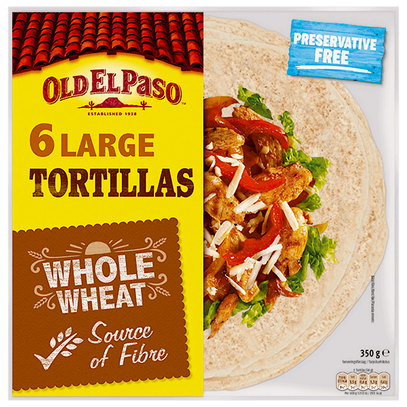 en pakke Old El Paso 6 store fullhvetetortillaer, 350 g